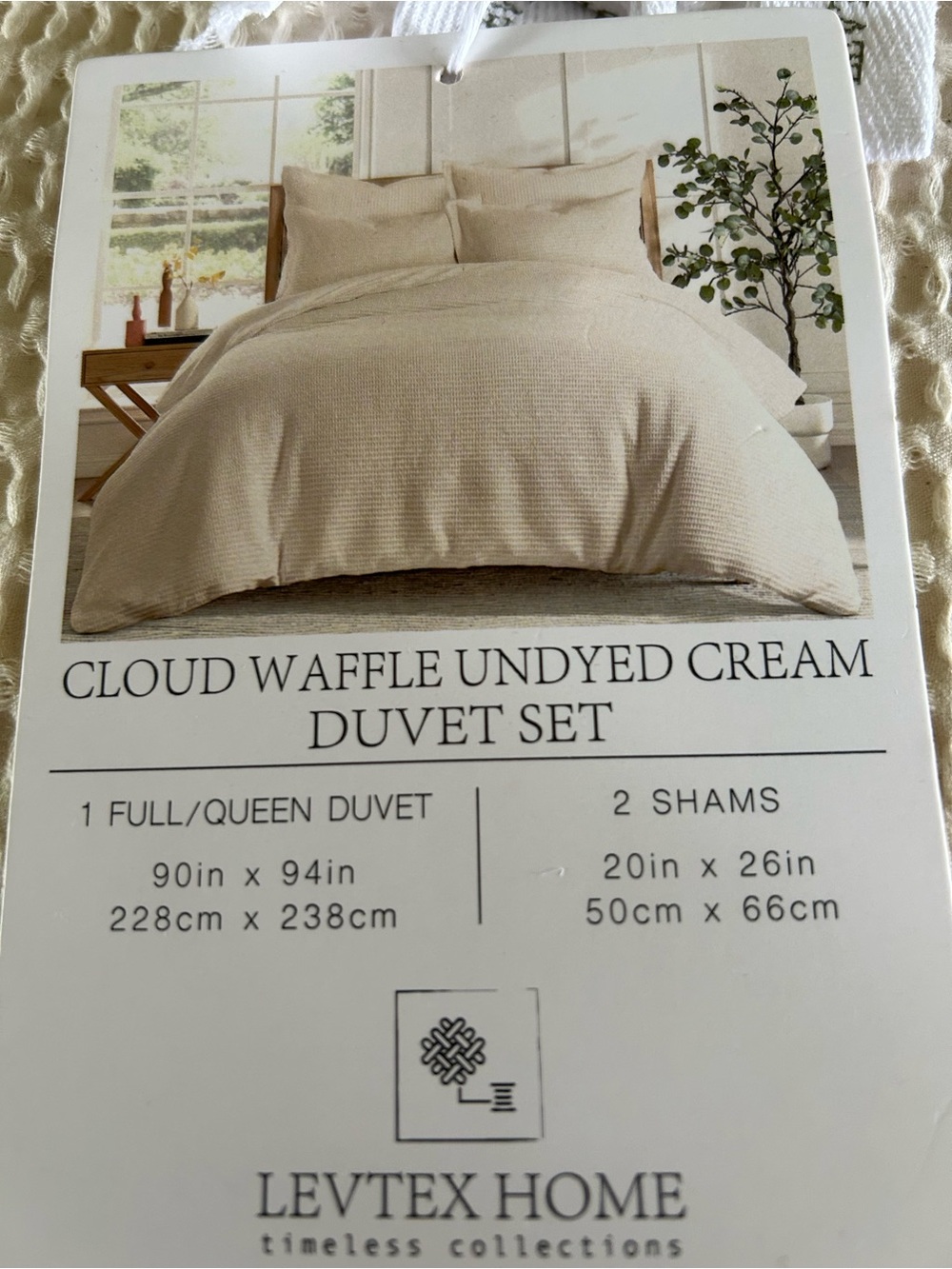 NWT Levtex Home Cloud Waffle Undyed Cream Duvet Set in Full/Queen size.